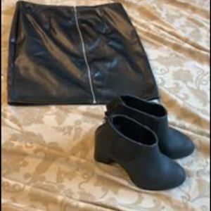 Leather skirt and boots
